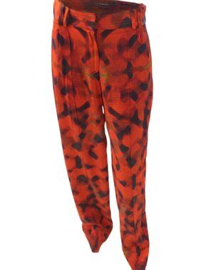 Joy Cioci 100% Silk Dark Orange and Black Abstract Print Wide-Leg Pants Size 6